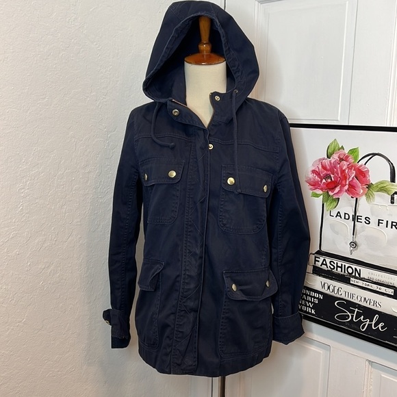 J. Crew Navy Hooded Twill Jacket Size S - Picture 2 of 9